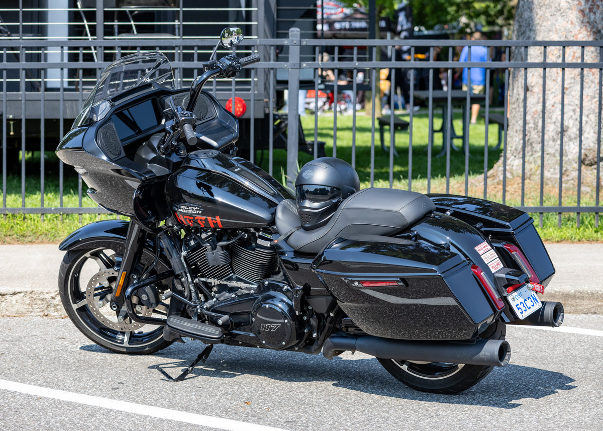 Black Harley-Davidson Road Glide parked at Hogs for Hospice rally, Leamington, Ontario 2025
