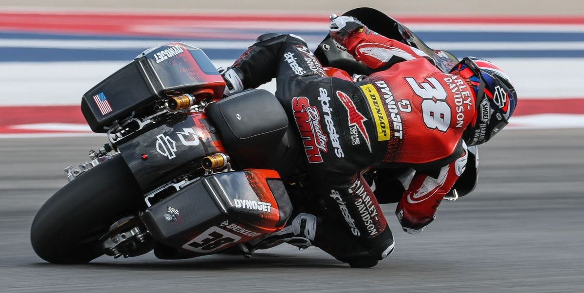 Bradley Smith (#38) aboard the Harley-Davidson x Dynojet Factory Racing bagger during warmup at Circuit of The Americas, photo by Brian J. Nelson