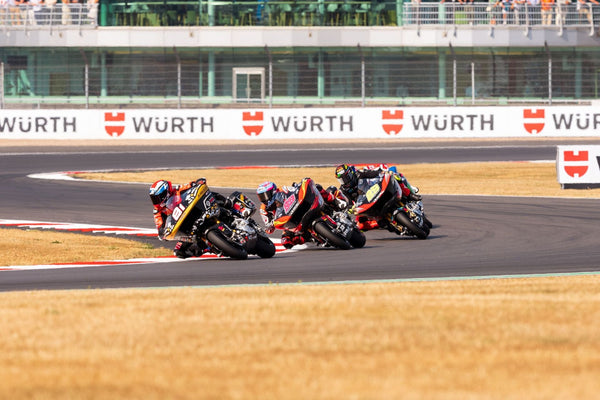 Jordi Torres (81), Oscar Gutierrez (99) and Andrea Iannone (29) racing at Silverstone Circuit during the FIM Harley-Davidson Bagger World Cup