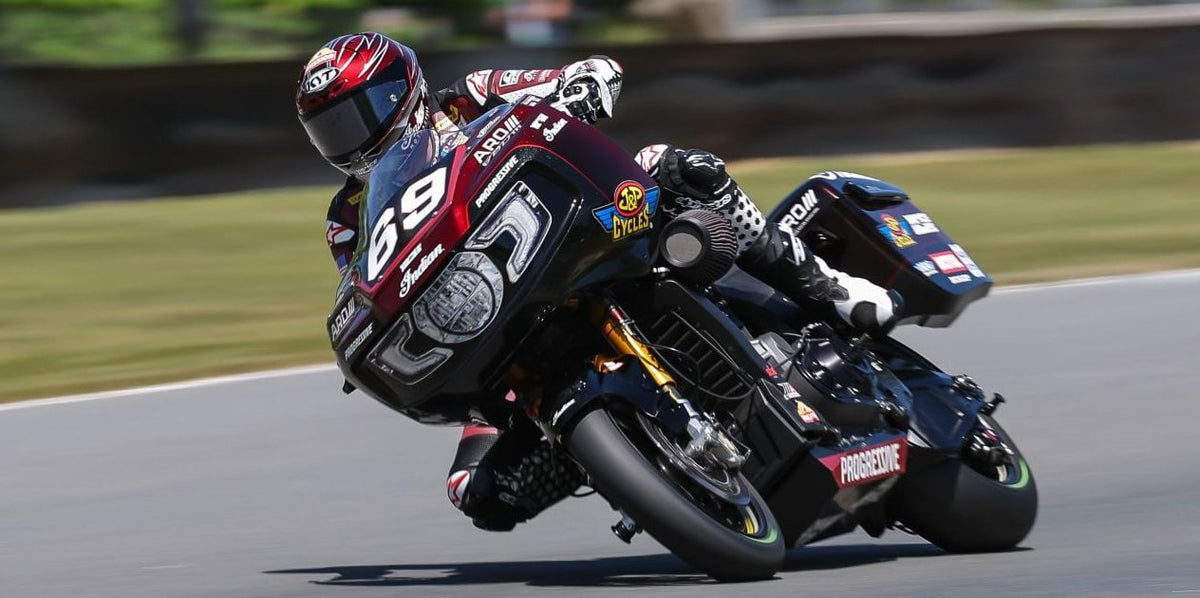Hayden Gillim (#69) aboard the J&P Cycles/Motul/Vance & Hines Factory Indian at Road America
