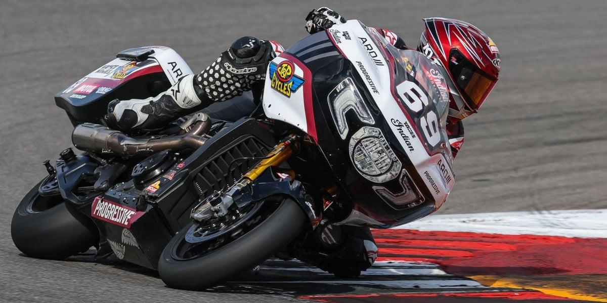 Hayden Gillim aboard the #69 J&P Cycles/Motul/Vance & Hines Factory Indian at Circuit of The Americas during King of the Baggers qualifying