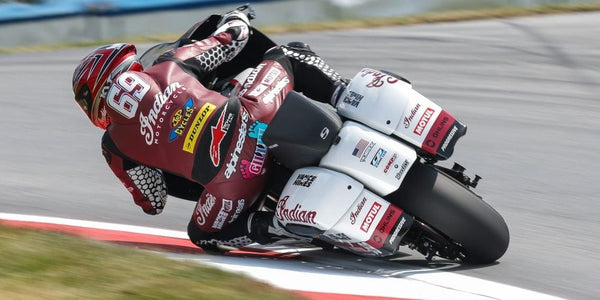Hayden Gillim (#69) aboard his J&P Cycles/Motul/Vance & Hines Factory Indian at Mid-Ohio during King of the Baggers warmup, photo by Brian J. Nelson