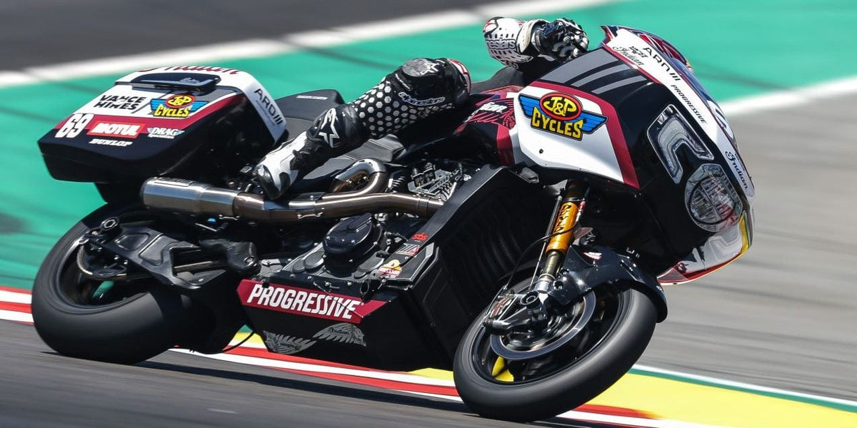 Hayden Gillim aboard his #69 J&P Cycles/Motul/Vance & Hines Factory Indian at Mid-Ohio Sports Car Course during King of the Baggers practice