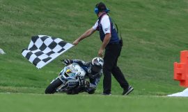 MotoAmerica King of the Baggers field launching off the grid at Mid-Ohio Sports Car Course