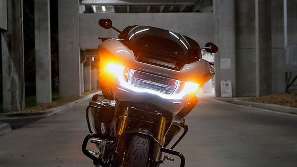 V-Twin Bikers CVO Road Glide build, LED headlight head-on at night