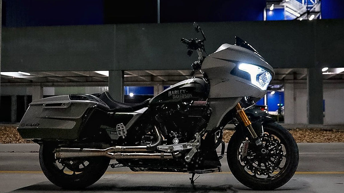 V-Twin Bikers gray Harley-Davidson CVO Road Glide build, side profile