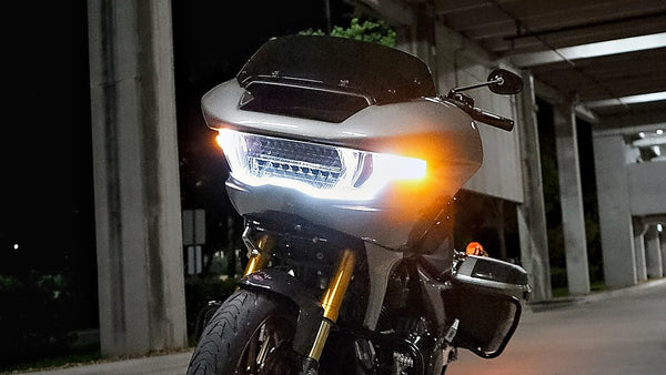 V-Twin Bikers CVO Road Glide build, headlight and fairing at night