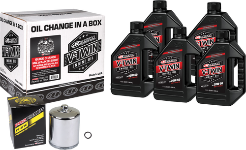 Maxima V-Twin Quick Change Oil Filter Kit - SYN OIL Change KIT M8 Chrome Filter