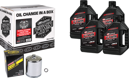 Maxima V-Twin Quick Change Oil Filter Kit - SYN OIL Change KIT TC Chrome Filter