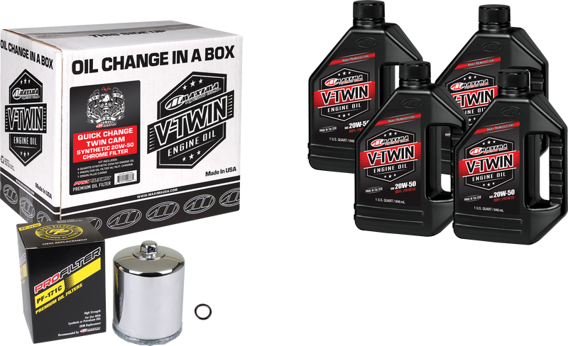 Maxima V-Twin Quick Change Oil Filter Kit - SYN OIL Change KIT TC Chrome Filter