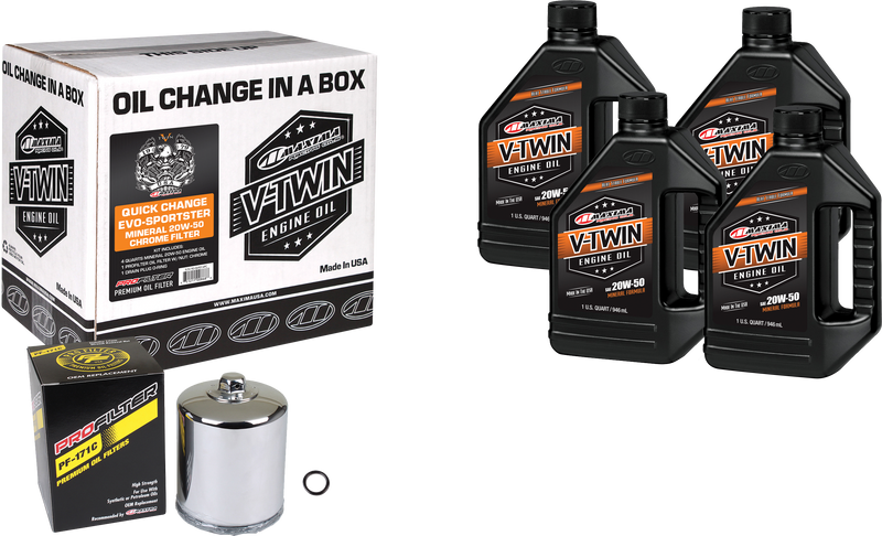 Maxima V-Twin Quick Change Oil Filter Kit - EVO Mineral Chrome Filter