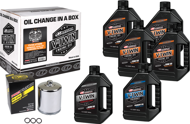 Maxima V-Twin Oil Change Kit - Mineral EVO Chrome Filter