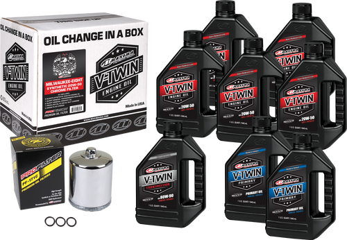 Maxima V-Twin Oil Change Kit - SYN OIL Change KIT M8 Chrome Filter