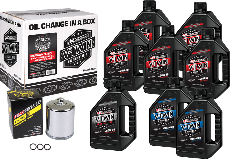 Maxima V-Twin Oil Change Kit - SYN OIL Change KIT M8 Chrome Filter