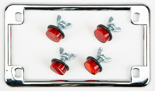 Chris Products License Plate Frame w/Reflectors - W/4 RED Reflectors Chrome