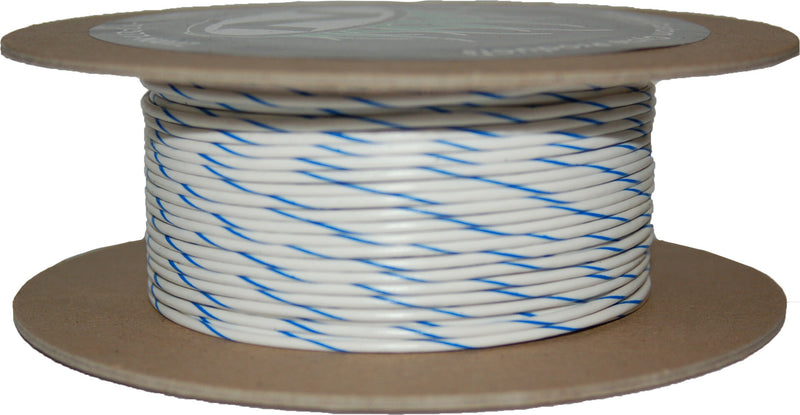 NAMZ Custom Cycle 100-Foot OEM Color Wire Spools - #18-Gauge White/Blue Stripe…