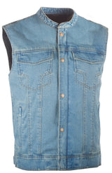 Highway 21 Iron Sights Club Collar Denim Vest - Blue MD