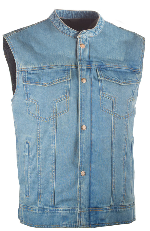 Highway 21 Iron Sights Club Collar Denim Vest - Blue MD