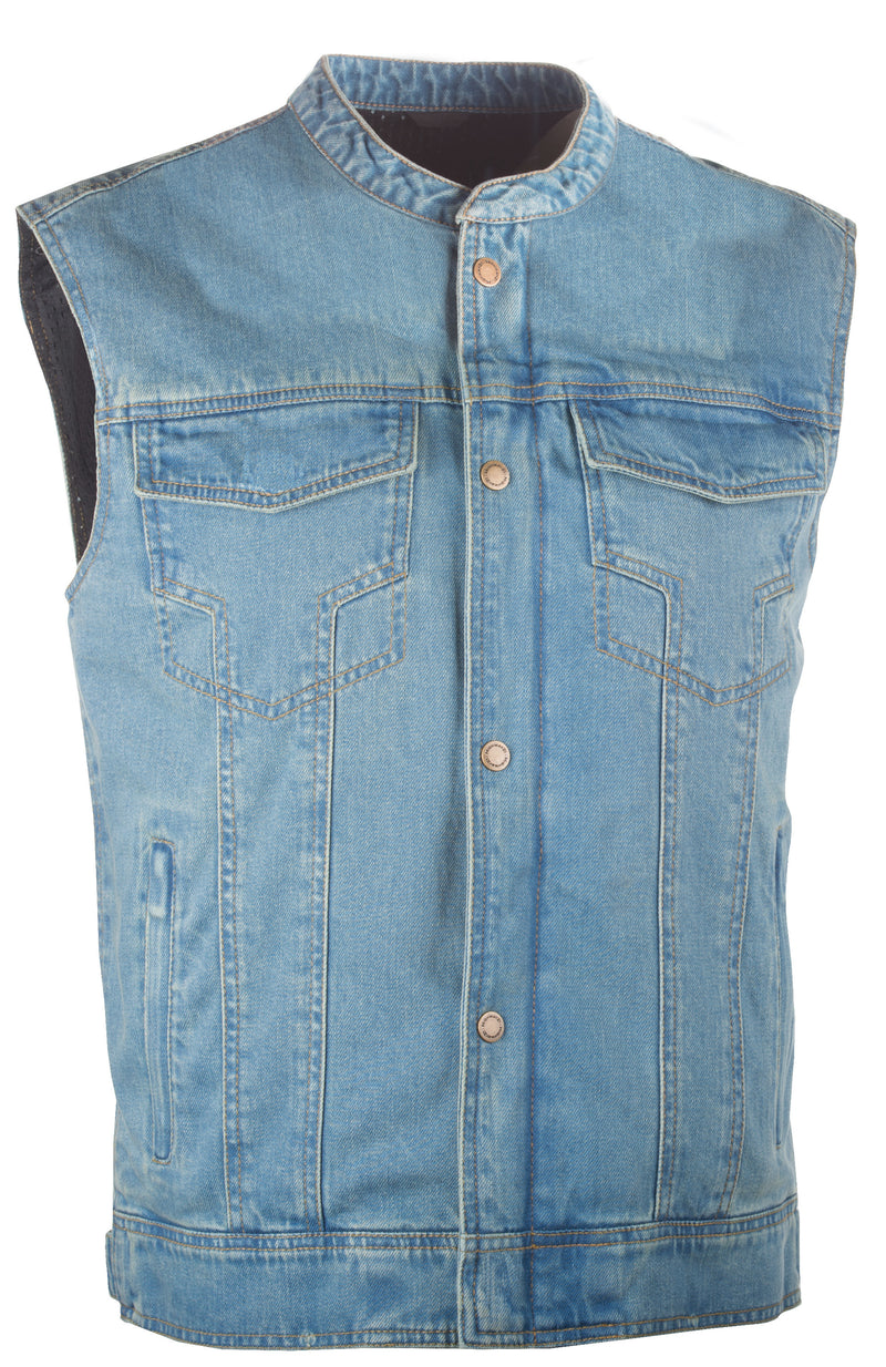 Highway 21 Iron Sights Club Collar Denim Vest - Blue LG