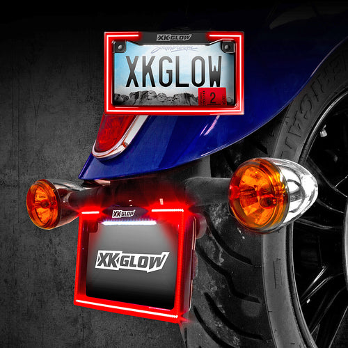 Xk Glow Motorcycle LED License Plate Frame w/Running Turn & Brake - Light With…