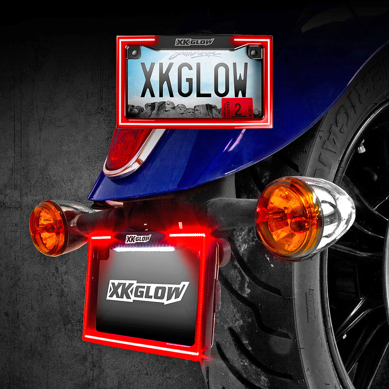 Xk Glow Motorcycle LED License Plate Frame w/Running Turn & Brake - Light With…