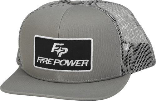 Fire Power Flat Bill Hat - Patch HAT Grey