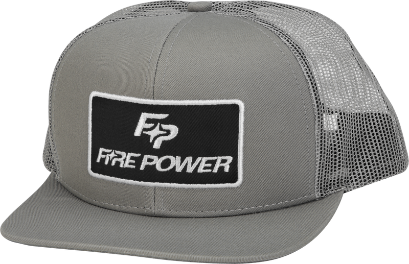 Fire Power Flat Bill Hat - Patch HAT Grey