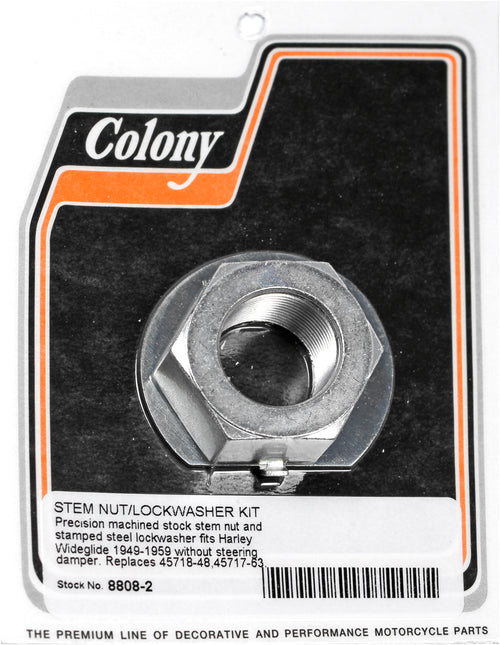 Colony Machine Fork Stem Nut - & Lock Washer KIT