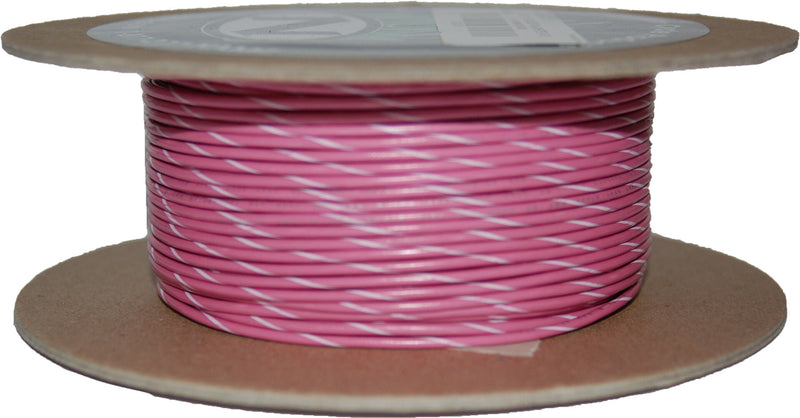 NAMZ Custom Cycle 100-Foot OEM Color Wire Spools - #18-Gauge Pink/White Stripe…