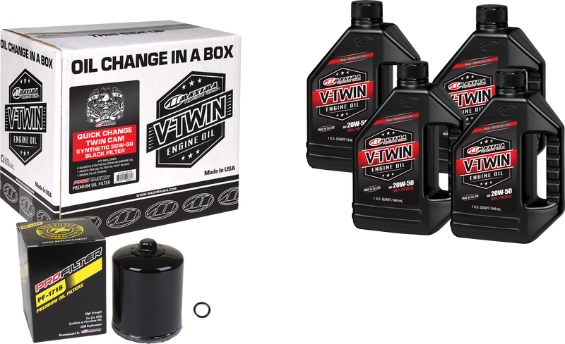 Maxima V-Twin Quick Change Oil Filter Kit - SYN OIL Change KIT TC Black Filter