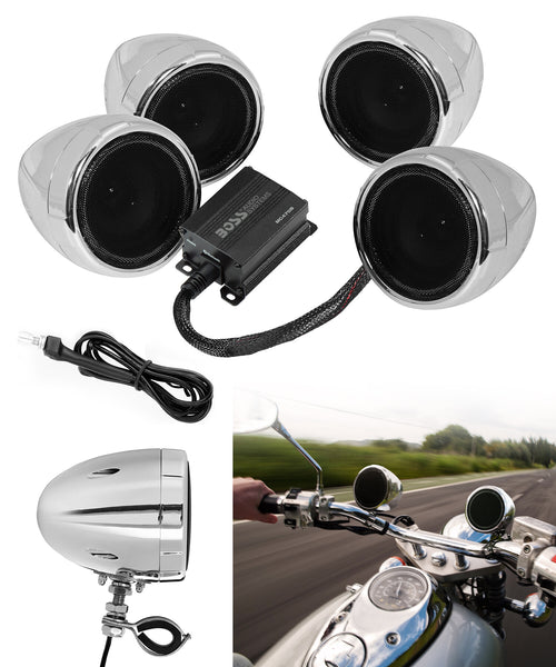 Boss Audio MC470 Handlebar Speaker System - 1000w Chrome 4-Spkr BT