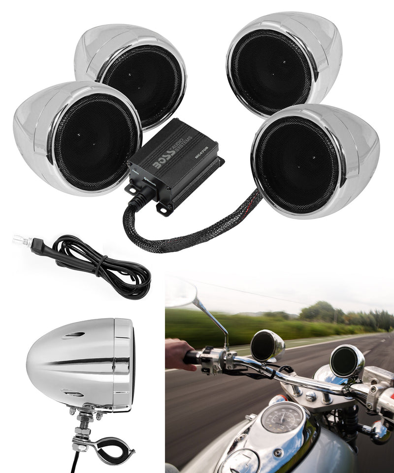 Boss Audio MC470 Handlebar Speaker System - 1000w Chrome 4-Spkr BT