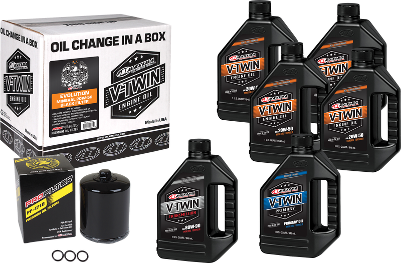 Maxima V-Twin Oil Change Kit - Mineral EVO Black Filter