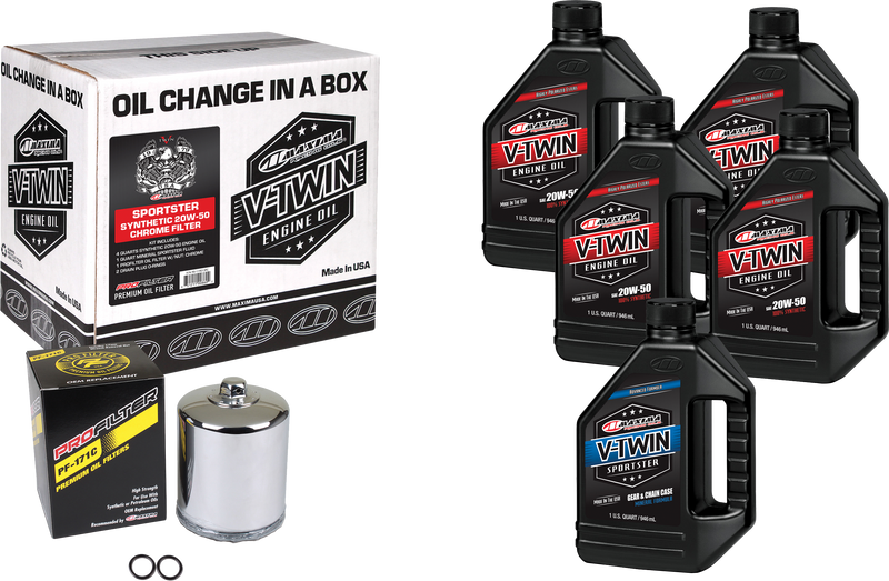 Maxima V-Twin Oil Change Kit - SYN OIL Change KIT XL Chrome Filter