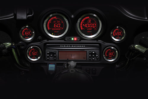 Koso Digital Harley Gauge Cluster - KIT Silver Bezel OIL Temp