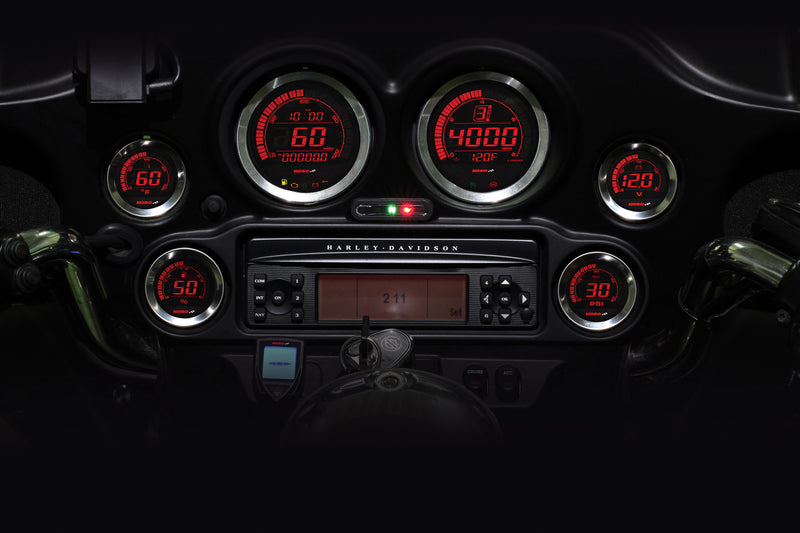 Koso Digital Harley Gauge Cluster - KIT Silver Bezel OIL Temp