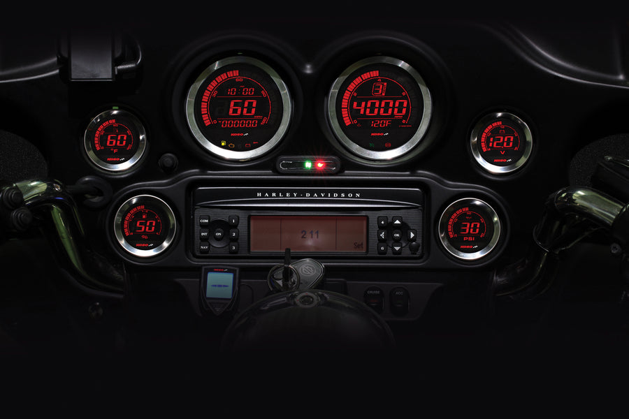 Koso Digital Harley Gauge Cluster - KIT Silver Bezel OIL Temp