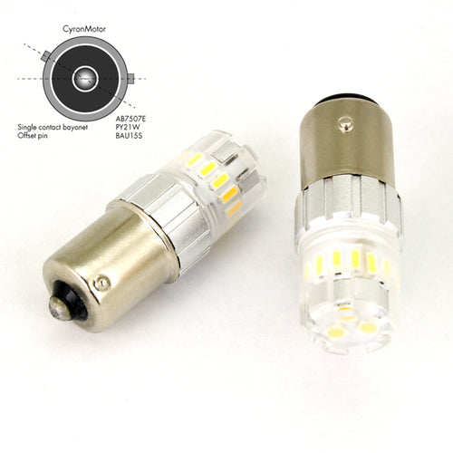 Cyron LED BAU15S Bulbs - Py21w Amber Pair Single Contact Offset PIN