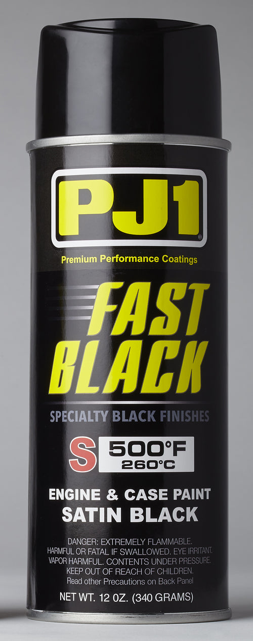 PJ1 11oz Aerosol Fast Black Paint - Engine Paint Satin Black 12oz