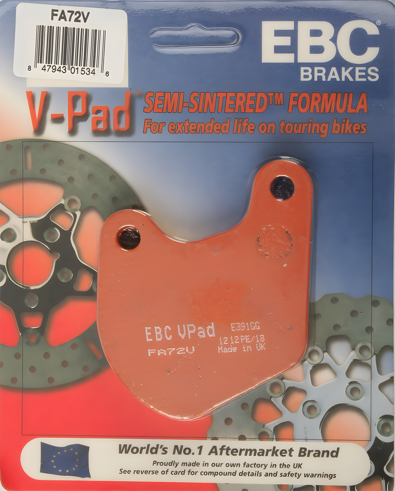 EBC Semi-Sintered Brake Pads - Fa72v Semi-Sintered V Series — Harley-Davidson Sportster 1000, 1000 Roadster, Electra Glide (1979-1983)