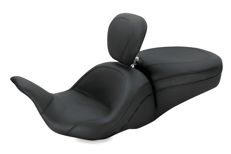 Mustang Motorcycle Original One-Piece Touring Seat with Driver Backrest - P/N 79703 - Harley Touring