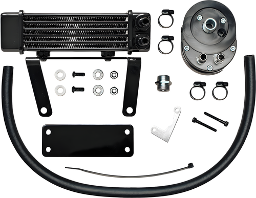 JAGG Horizontal Oil Cooler - Black — Harley-Davidson Softail Heritage Classic, Softail Fat Boy, Softail Deluxe (2000-2017)