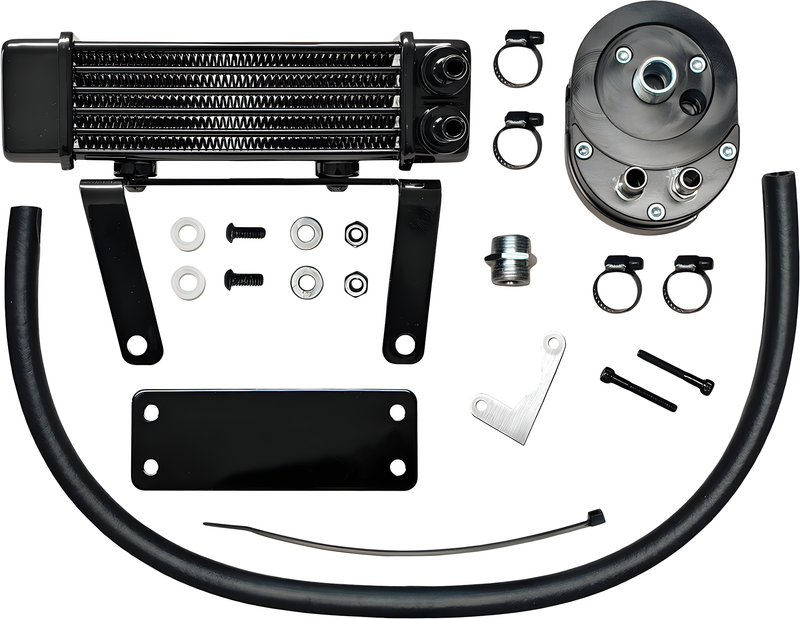 JAGG Horizontal Oil Cooler - Black — Harley-Davidson Softail Heritage Classic, Softail Fat Boy, Softail Deluxe (2000-2017)