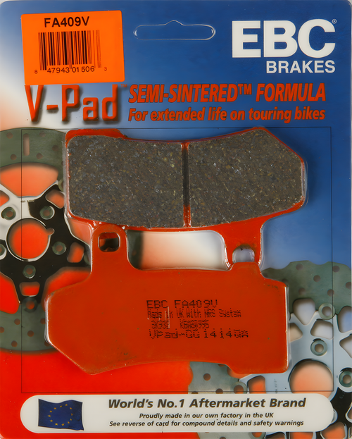 EBC Semi-Sintered Brake Pads - Fa409v V-Series — Harley-Davidson Street Glide, Road King, Electra Glide Ultra Limited (2005-2026)