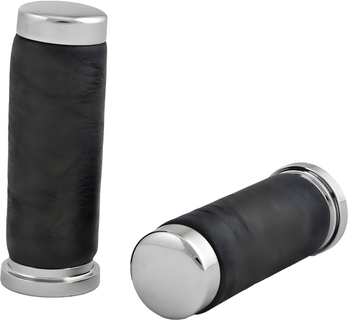 Harddrive OE Style Grips - Leather Chrome W/O Throttle Sleeve — Harley-Davidson Electra Glide, Softail Heritage Classic, Softail Fat Boy (1970-2018)