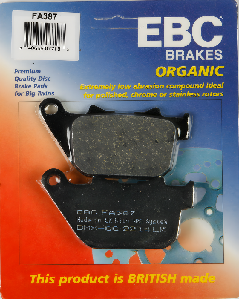 EBC Standard Brake Pads - Fa837 Organic — Harley-Davidson Sportster 1200 Custom, Super Low, Sportster 1200 Low (2004-2013)