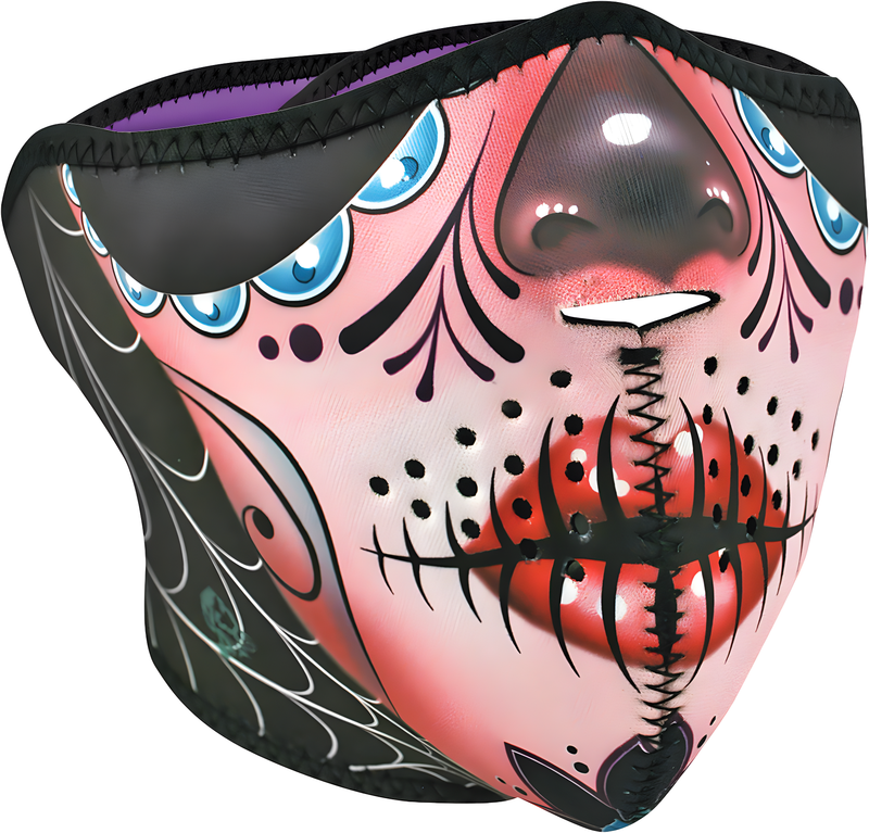 Zan Half Face Mask - Sugar Skull/Purple Reversible