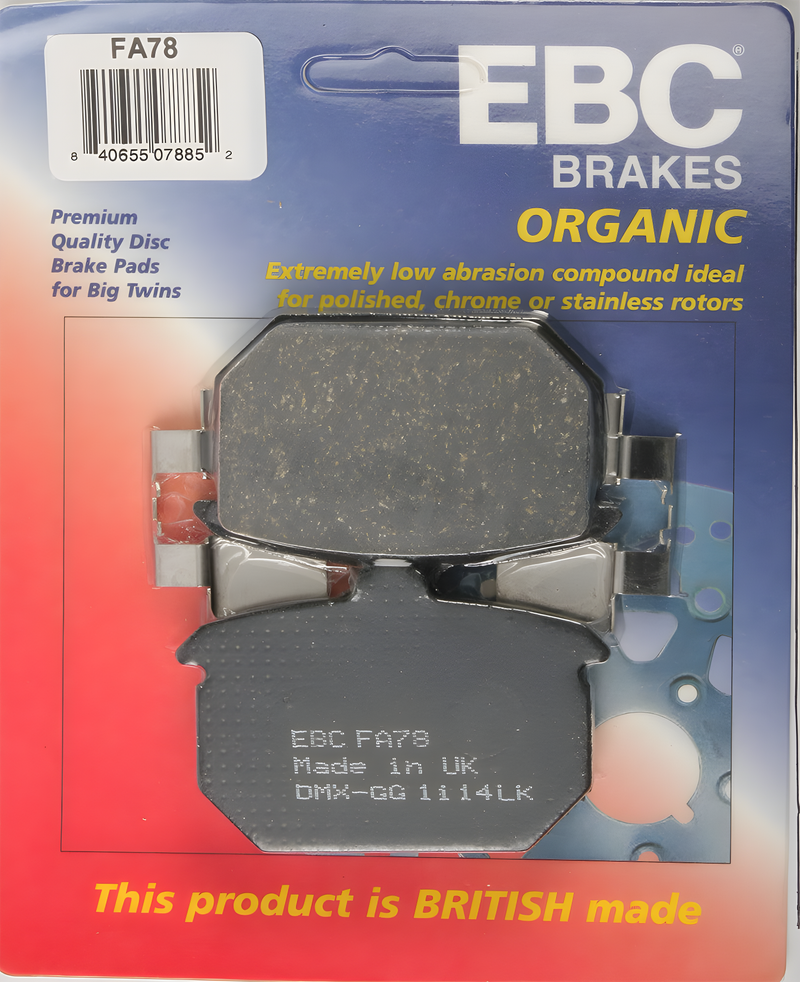 EBC Standard Brake Pads - Fa78 Organic — Harley-Davidson Super Glide, Low Glide, Sport Glide (1981-1987)