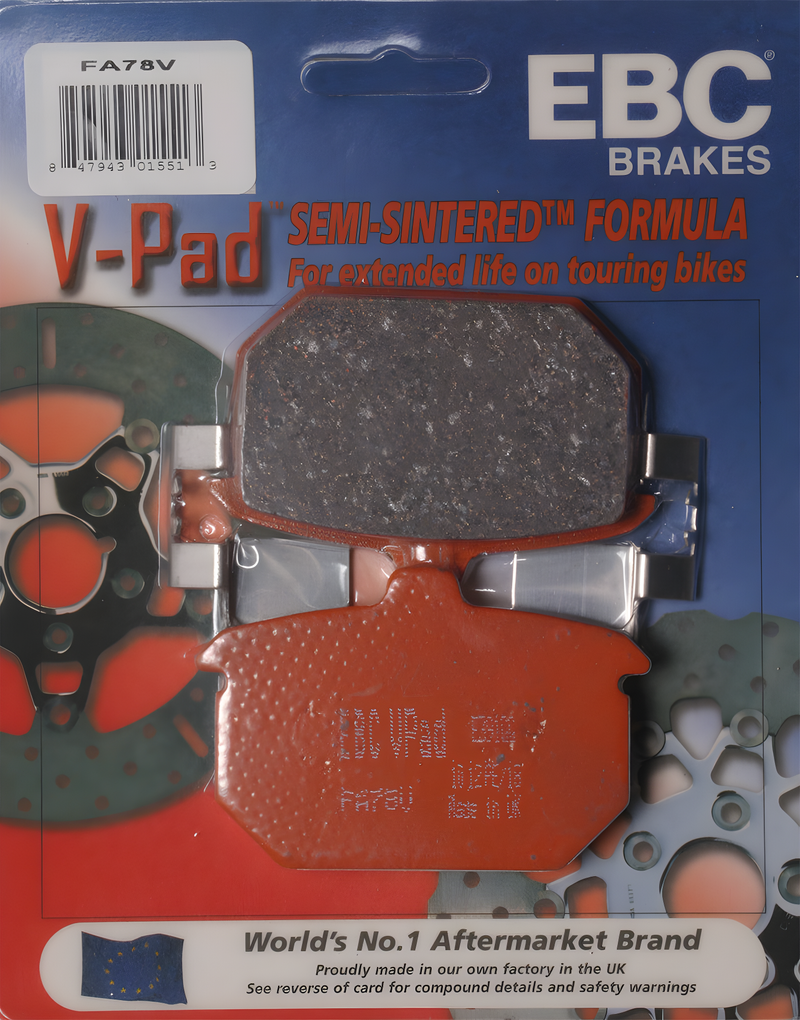 EBC Semi-Sintered Brake Pads - Fa78v Semi-Sintered V Series — Harley-Davidson Super Glide, Low Glide, Sport Glide (1982-1987)
