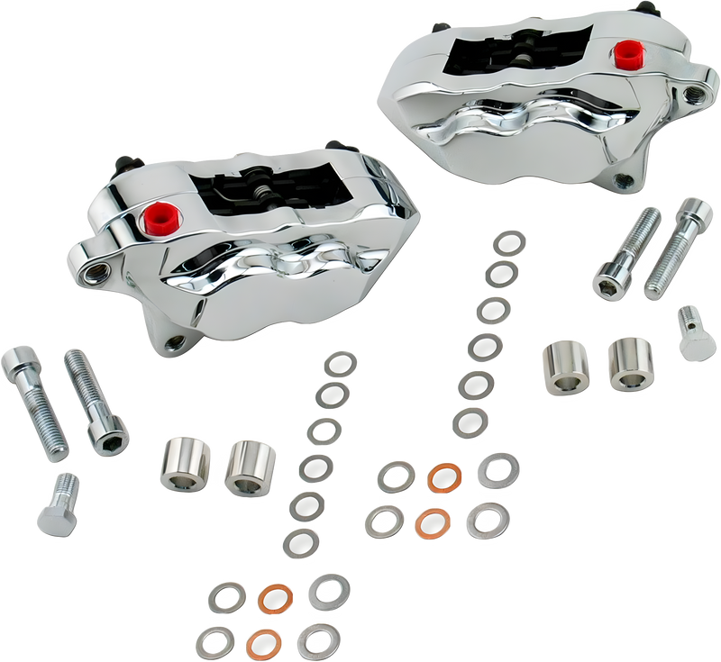 Hawg Halters Inc 4 Piston Caliper Kit - Pist Front Dual Caliper KIT Chrome 00-U… — Harley-Davidson (1984-2026)